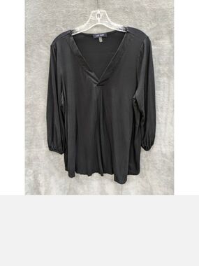 Laila Jayde Sonya Puff Sleeve Black V-Neck 3/4 Sleeve Women's Blouse